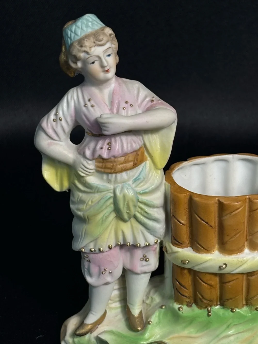 Vintage Occupied Japan Porcelain Bisque Victorian Woman Vase By Paulux 6.5”
